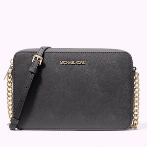 Michael Kors Jet Set Large Zip Crossbody Leather Black